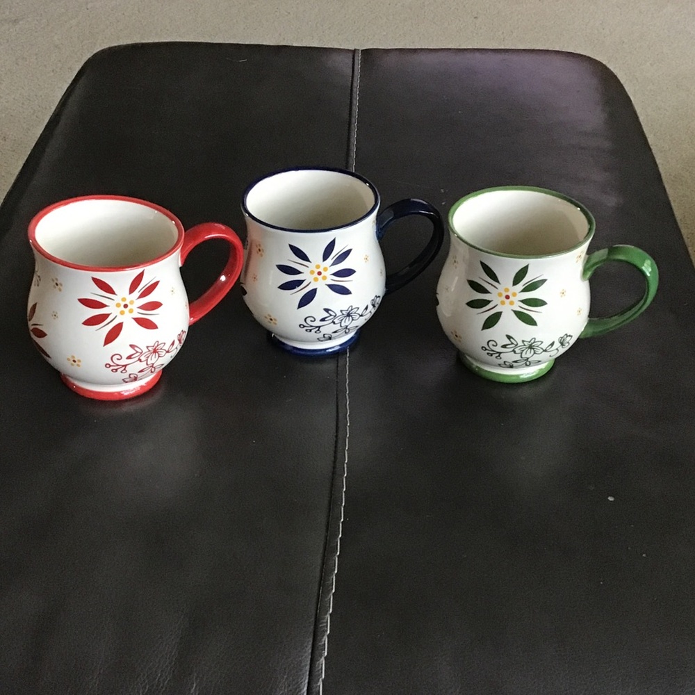 Temp-Tations Floral Ceramic Mugs Set - Red, Blue, Green
